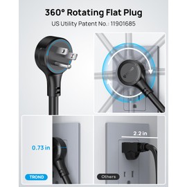 TROND Surge Protector Power Strip 10ft, 360° Rotating Flat Plug, 4000J, ETL Listed, 10 Widely Spaced Outlets, 2 USB A and 2 USB C, Wall Mountable, for Home Office Entertainment, Black