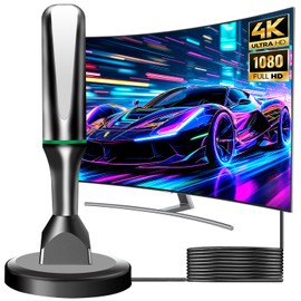 Digital Antenna for Smart TV Indoor, Strong Magnetic Base & Metal Plate TV Antenna Indoor for Easy Setup, 360°&Long Range Reception Digital TVs Antenna for Local Channels Supports 4K 1080p