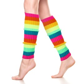 Neer Leg Warmers for Women Winter Ribbed Leg Warmers Long Boot Ankle socks for 80s Party Dance Sport Yoga Accessories(Fluorescent Rainbow)
