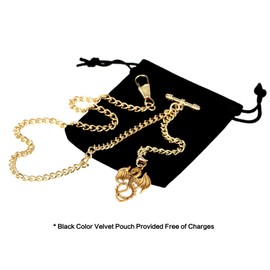 TREEWETO Men's Albert Chain Pocket Watch Curb Link Key Chain 2 Hooks with Antique Dragon Gold Pendant Design Charm Fob T Bar