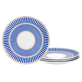 fanquare 8" Modern Dessert Plates, Blue Stripe Salad Plates Set of 4, Small Porcelain Dinner Plates, Bone China Lunch Plates for Pasta, Appetizer