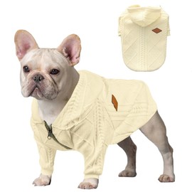 meioro Zipper Hooded Dog Sweater Pet Clothing Dog Cat Clothes Cute Pet Clothing Warm Hooded Winter Warm Puppy French Bulldog Pug (L, White)