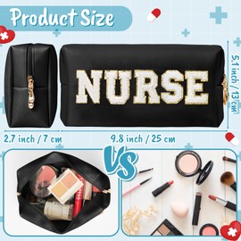 CY2SIDE NURSE Letter Makeup Bag - White Nurse Chenille Letter Patch Cosmetic Bag Black PU Leather Patch Travel Pouch Waterproof Portable Zipper Travel Organizer Case Christmas Gifts for Nurse Women