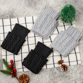 Loritta Womens Boot Socks Winter Warm Crochet Knitted Boot Cuffs Topper Socks Short Leg Warmers Gifts,H-black+light Gray(2 pairs)