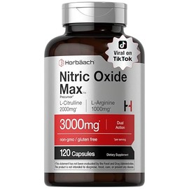 Horbäach Suplemento de óxido nítrico | 3000 mg | 120 cápsulas | Preentrenamiento con L-arginina y L-citrulina para hombres y mujeres | Fórmula sin OMG ni gluten