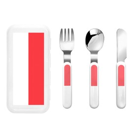 Indonesian flag Children's tableware 3-piece set, reusable knife, fork and spoon cutlery set, portable children's food protection tableware
