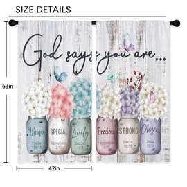 Laifzere Farmhouse Floral Inspirational Bible Curtains, Flower Window Curtains 42x63 Inch for Bedroom Living Room Decor, Mason Jar Christian Drapes Treatment Draperies Fabric Rod Pocket (2 Panels