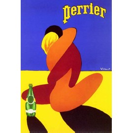 WONDERFULITEMS PERRIER WATER COUPLE EMBRACE BEACH FRENCH 20" X 30" IMAGE SIZE VINTAGE POSTER REPRO