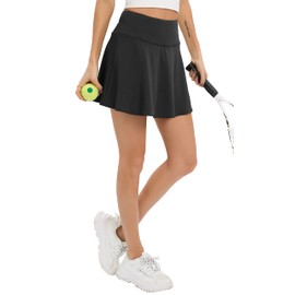 Timuspo Women's Pleated Tennis Skirt with Bottoms, High Waist Athletic Skorts with Pockets, Perfect for Summer Sports, Hiking, Running, black