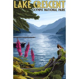 Olympic National Park, Washington - Lake Crescent (24x36 Giclee Gallery Print, Wall Decor Travel Poster)