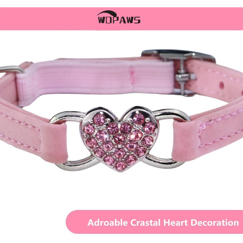 WDPAWS Heart Bling Cat Collar with Safety Belt and Bell