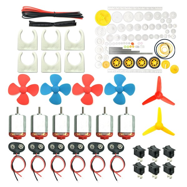 6 Set DC Motors Kit, Mini Electric Hobby Motor 3V -12V 25000 RPM Strong Magnetic with 86Pcs Plastic Gears, 9V Battery Clip Connector,Boat Rocker Switch,Shaft Propeller for DIY Science Projects