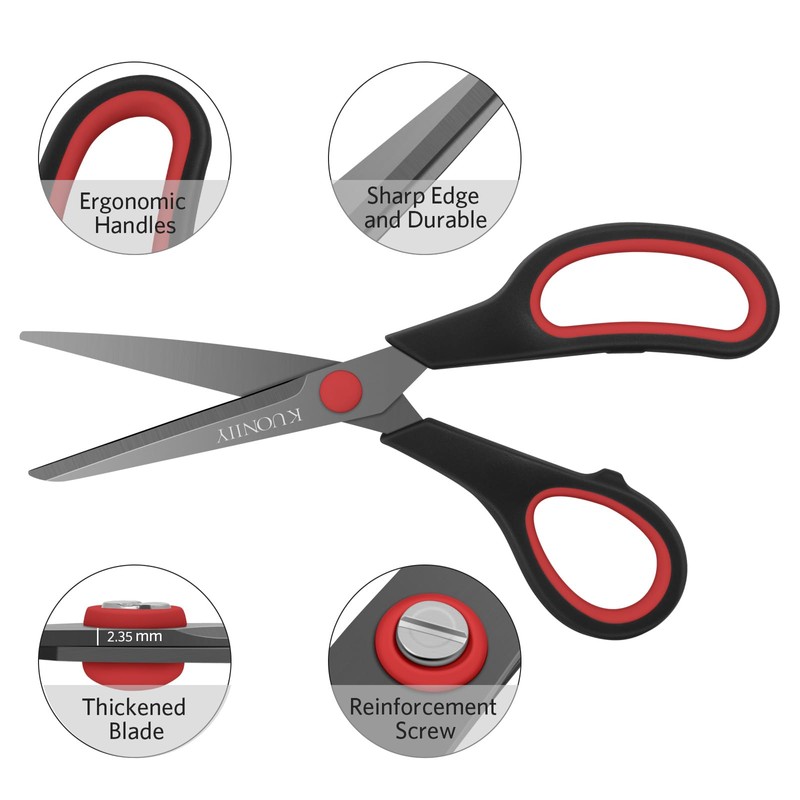 KUONIIY Scissors Ultra Sharp Titanium Coating Blades Soft Comfort-Grip Handles