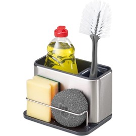 Joseph Joseph Surface Sink Caddy Stainless Steel Sponge Holder Organizer for Kitchen, Large, Grey