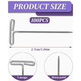 TPZORJX 100 Pieces Wig Needles Set, 27 mm T Needles, T-Shape Padding Needles, with a Plastic Box, T Pins, Strong Steel T-Pins for Blocking Wigs, Sewing, Crafts, DIY