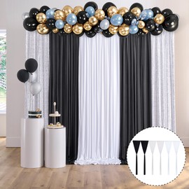 Wrinkle Free 10ft x 10ft White Backdrop Curtain &10ft x 10 ft Black Backdrop Curtain&4ft x 10 ft Silver Sequin Backdrop Curtain for Baby Shower, Wedding, Birthday, Graduation Party Decoration