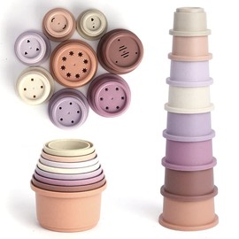 VINIFREDY 8pcs BPA Free Stacking Cups Toy for Children Grey or Purple Safe Corners Stacking Tower Toy Learning Toy Education Develop Building Cup Toy for 1 2 3 years Kids (Purple)
