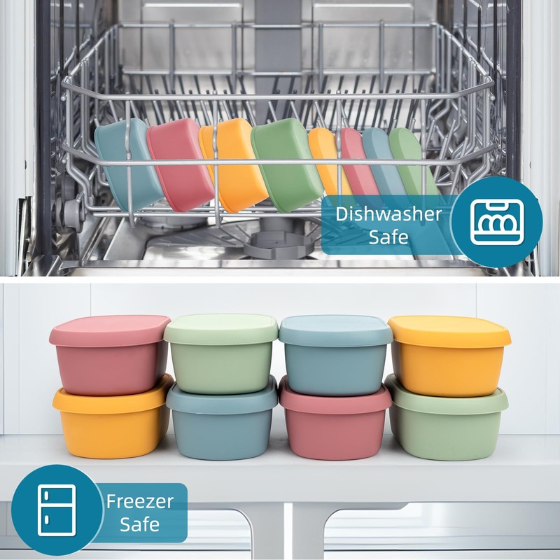 fecoqi 10oz(8pcs) Silicone Snack Containers Food Storage Containers, Reusable Small