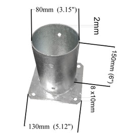 Round Fence Post Bolt Down Circular Bracket Heavy Duty Hot-Dip Galvanised Foot Base Support Pergola Size:Diameter: 80mm Height: 150mm (6") (3inch)