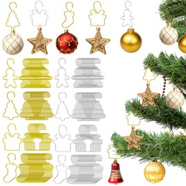 JULBEAR 120 Pcs Christmas Ornament Hooks Gold Silver Decorative Hooks Bendable Metal Wire Hanging Hooks Tree Present Stocking Gingerbread Man Hooks for Xmas Holiday Home Decor