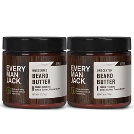 Every Man Jack Unscented Beard Butter - Fragrance Free for Sensitive Skin - Rejuvenates, Hydrates, and Styles Dry, Unruly Beards - Naturally Derived with Shea Butter and Coconut Oil - 4oz (2 Pack)