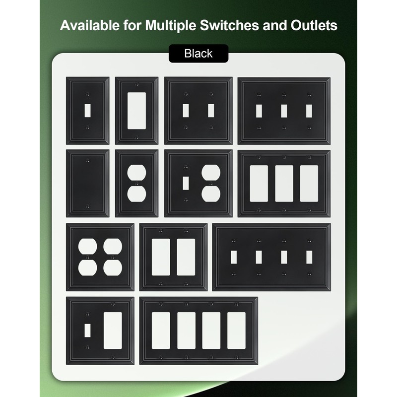 2-Pack Decorator Wall Plate Cover, Black Decorative Switch Plates and
