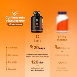 B Life Vitamina C y Raíz de Jengibre de 120 Cápsulas 600 mg. Ingredientes Naturales. C Blend