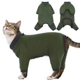 Sticky Cat Clothes Stretchy, Sphynx Hairless Sweater & Pajamas for Cats only, Soft Cat Onesie for Cats After Surgery Female Male & Hair Loss Prevention, Green M