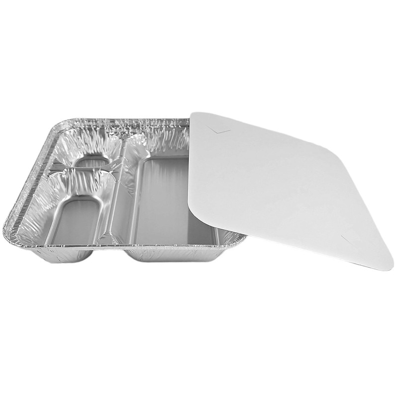 PACTOGO Large 3-Compartment Oblong Aluminum Foil Take-Out Pan Senior Feeding