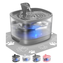 Veken Cat Water Fountain with Detachable Tank, Easy to Clean & Assemble, 84oz/2.5L Automatic Pet Drinking Dispenser with Quiet Operation & LED Light for Cats, Dogs and Small Pets, Grey