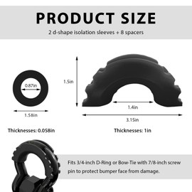 ZNDAW 2PCS D Ring Shackle Isolators Washers Kit, D-Ring Isolators with Washers Fit Standard 3/4" Shackles, Rubber Shackle Isolator Protects Bumper Reduces Rattling (Black)