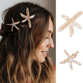 Brishow Gold Starfish Hair Clip Set Mermaid Sea Star Hair Barrettes Accessories for Women and Girls (Gold-2PCS)