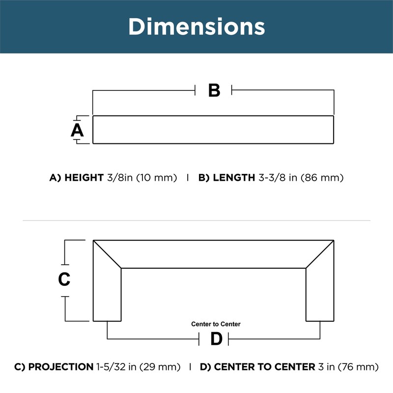 Franklin Brass 3" (76mm) Simple Modern Square Bar Pull (10-Pack)