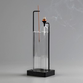 Hukalw Incense Holder for Sticks and Incense Burner for Cone Incense Set, Upside Down Incense Burner with Removable Glass Ash Catcher Anti-Ash Flying Black