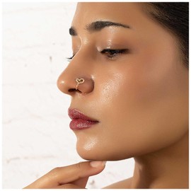 Inilbran Punk Love Heart Nose Ring Clip On Vintage CZ Heart Fake Nose Ring Gold Hollow Heart Nose Cuff Hoop Ring Non Pierced Nose Ring Jewelry for Women and Girls, Stainless Steel