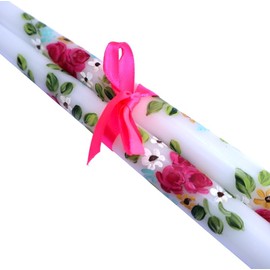 Pretty Decorative Spring Hand Painted Roses Flowers Taper Candles Decorated Tapered Candlesticks Romantic Shabby Chic Bohemian Summer Home Decor