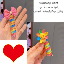 SUKPSY 2 PCS Rainbow Spiral Hair Ties for Children, Telephone Cord Plastic Hair Ties Elastic Hair Ties Sweet Cute Hair Ties Ponytail Holders Hair Coils for kids and Girls Headwear Hair Accessories