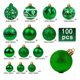 Ywlake Christmas Bauble Ornaments Set for Christmas Tree, 100 Pieces Christmas Tree Decorations Set, Shatterproof Ornaments for New Year Party, Wedding, Holiday, Christmas Decoration (Green)