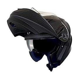 1Storm New Motorcycle Bike Modular Full Face Helmet Dual Visor Sun Shield with Rechargable LED Tail Light: Modular901 Matt Carbon Fiber Black