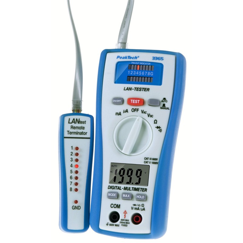 PeakTech 3365 – LAN Tester & Digital Multimeter, Netzwerkprüfgerät, Spannungsprüfer,