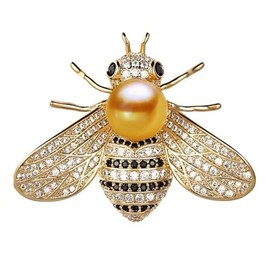 Colorful Rhinestone Crystal Bee Brooch Pin Vintage Bee Pearl Lapel Pin for Women Retro Rhinestone Insect Pin Jewelry Gift-Style 2: Gold