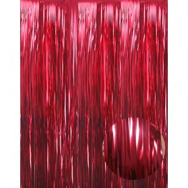 GOER 3.2 ft x 9.8 ft Metallic Tinsel Foil Fringe Curtains Party Photo Backdrop Party Streamers for Birthday,Graduation,New Year Eve Decorations Wedding Decor (3 Pcs,Burgundy)