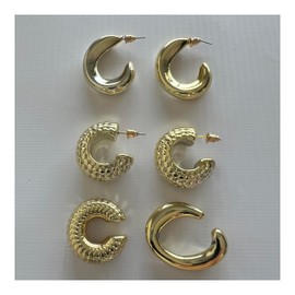 2 Sets of Chunky Hoop and Cuff Earring Set for Women Acrylic Hoops with Stainless Steel Posts + 2 Non-Pierced Ear Cuffs Golden Finish (#A137)