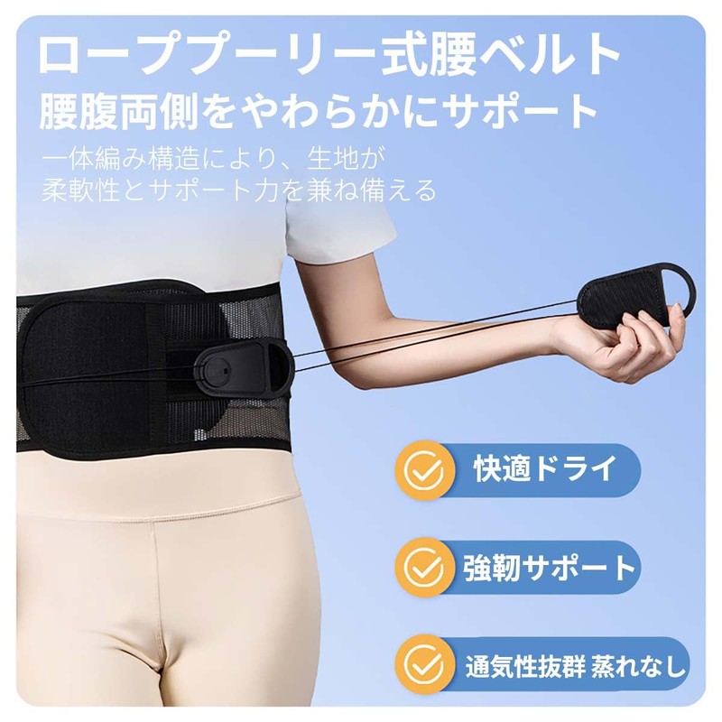 プロ用 腰椎保護ベルト 荷重作業支援 抗菌吸汗素材 (こくしょく, L)