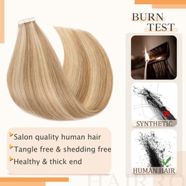 Hairro Tape In Hair Extensions Human Hair Tape Ins Glue In Skin Weft Rooted Tape On Hair Extensions Highlight Remy Hair Extensions For Women 16 inch 30g 20pcs #12P613 Golden Brown & Bleach Blonde