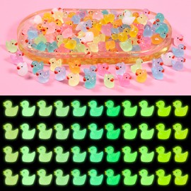 Yimomoyi Mini Resin Ducks 121 Pack, Colorful Luminous Tiny Ducks, Mini Ducks Glow in the Dark Ducks, Cute Miniature Toy Little Ducks for Aquariums,Garden Landscapes Decoration etc(11 Colors)