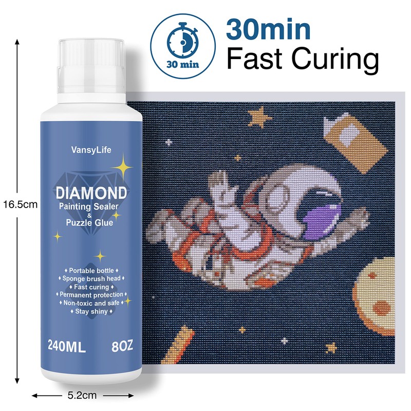 VansyLife 240ML Diamond Painting Sealer with Sponge Head, 5D Diamond