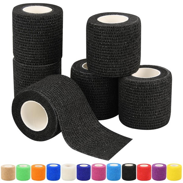 2" Self Adhesive Bandage Wraps, 6pcs Vet Wraps, Black, 5