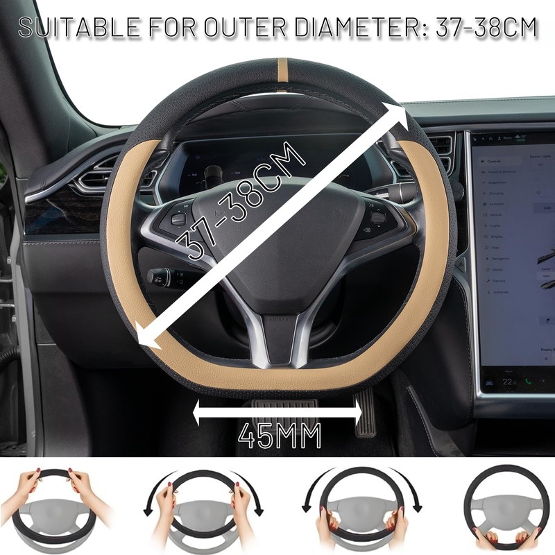 COFIT D-Shape Car Steering Wheel Cover for 37-38 cm, Scratch-Resistant