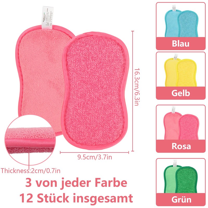 Pack of 12 Washable Colourful Kitchen Sponge Cleaning Sponge Double